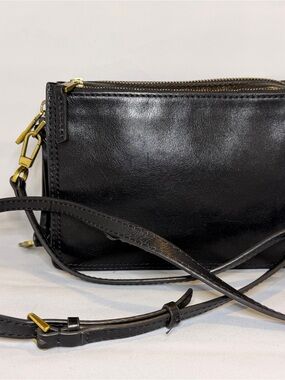 Fossil Black Leather Crossbody Bag with Gold Hardware